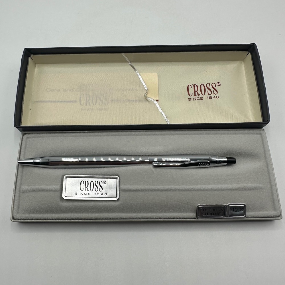 Cross Lustrous Chrome Ballpoint Pen 3502 Silver Blue Ink with Original Box